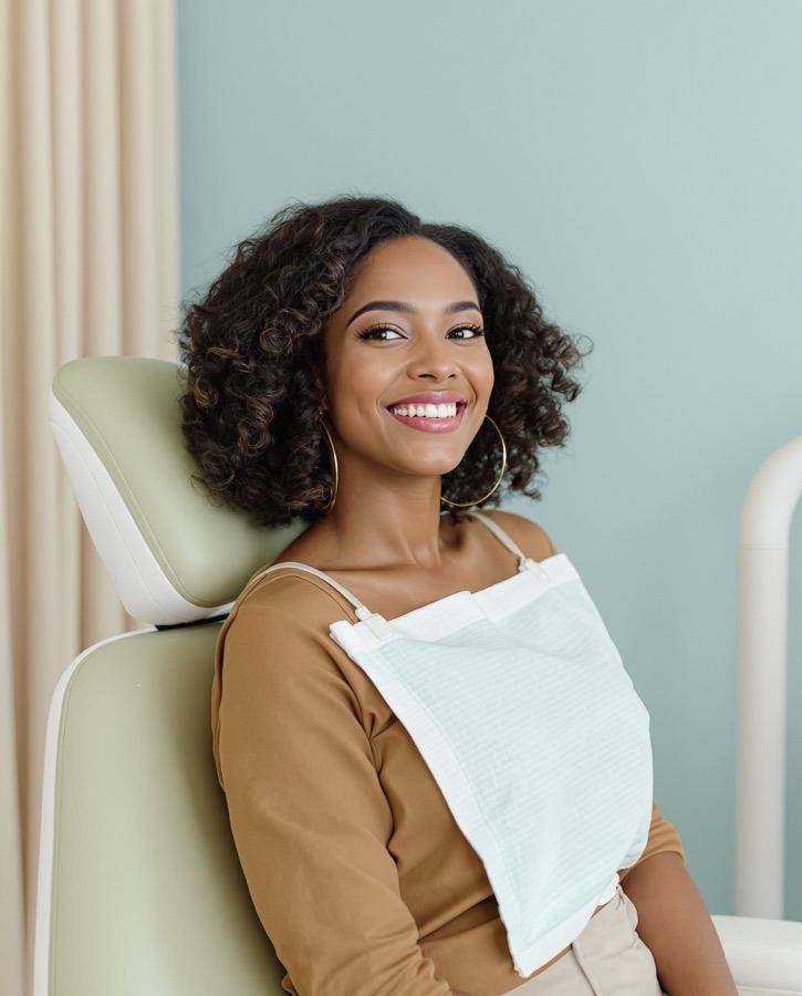 A smiling patient in the dental chair